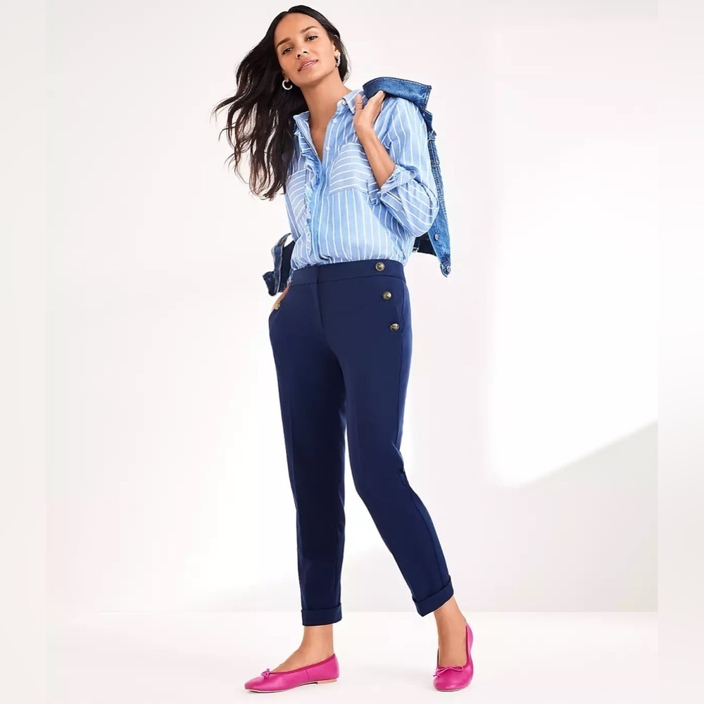 LOFT Devin Slim Sailor Pants in Navy Blue - Size 2